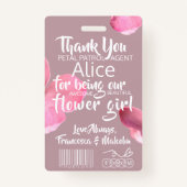 全シーズンピンク花びらパトロールフラワーガールバッジ バッジ (裏面)