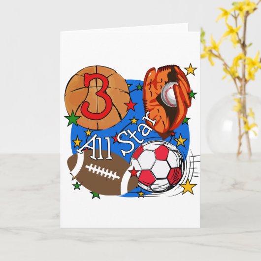 全スタースポーツ3回誕生日Tシャツと贈り物 カード (黄色い花)
