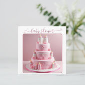 全ピンクの赤ちゃんシャワーケーキとベビーボトル 招待状 (スタンド正面)