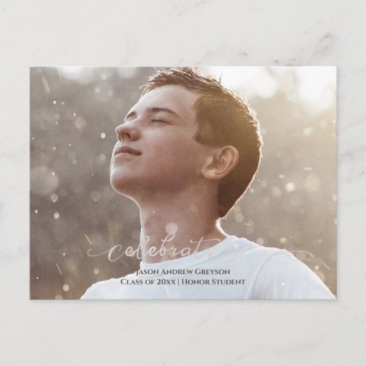 全ページの写真の銀のタイプ卒業の招待 インビテーションポストカード (正面)