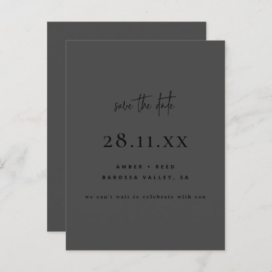 全ミニマルモダン黒のシンプル日付を保存 案内ポストカード (正面/裏面)