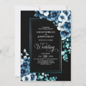 全モダンて一つの青いフローラ結婚の 招待状 (正面)