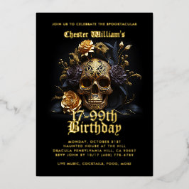 全モダン年齢21歳から99歳までの誕生日金ゴールドスカルバラ 箔招待状