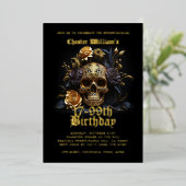 全モダン年齢21歳から99歳までの誕生日金ゴールドスカルバラ 箔招待状 (立ち正面)