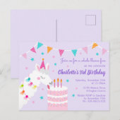 全ラマおもしろいケーキ第3バースデーパープル インビテーションポストカード (正面/裏面)