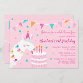 全ラマおもしろいケーキ第3バースデーピンク 招待状 (正面/裏面)