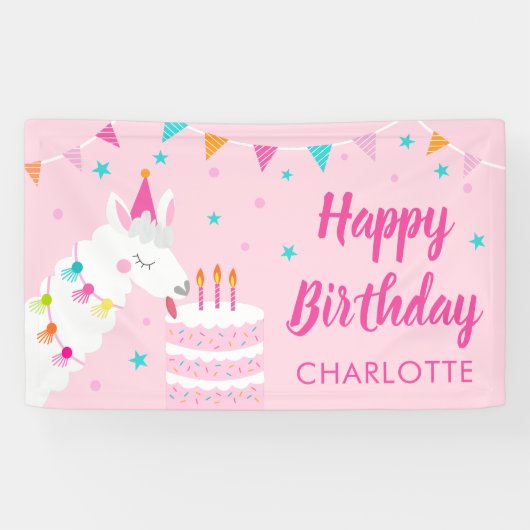 全ラマおもしろいケーキ第3バースデーピンク 横断幕 (横)