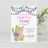 全ラマおもしろいピンクパープルサボテン2回目の誕生日 招待状 (スタンド正面)