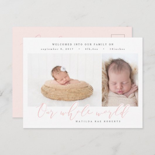 全世界の写真数々の誕生の発表 案内ポストカード (正面/裏面)