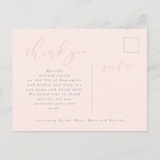 全世界の写真数々の誕生の発表 案内ポストカード (裏面)