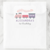 全乗客蒸気列車ピンクガール誕生日 スクエアシール (バッグ)