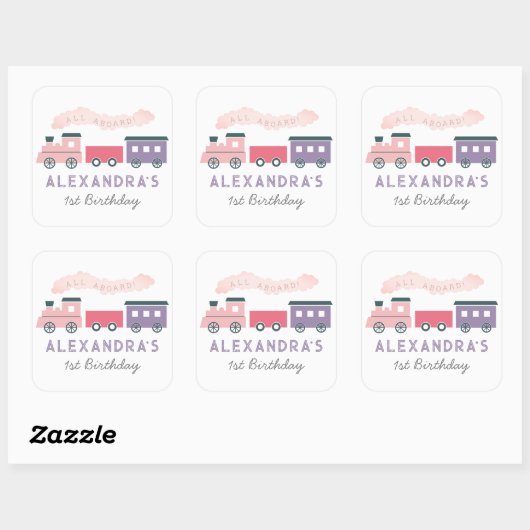 全乗客蒸気列車ピンクガール誕生日 スクエアシール (シート)