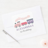 全乗客蒸気列車ピンクガール誕生日 スクエアシール (封筒)