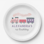 全乗客蒸気列車ピンクガール誕生日 ペーパープレート (正面)