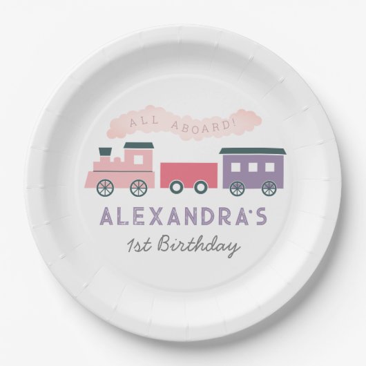全乗客蒸気列車ピンクガール誕生日 ペーパープレート (正面)