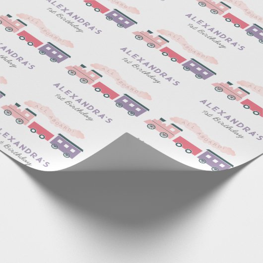 全乗客蒸気列車ピンクガール誕生日 ラッピングペーパー (角)