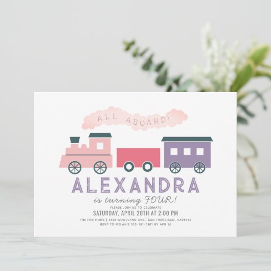 全乗客蒸気列車ピンクガール誕生日 招待状 (スタンド正面)