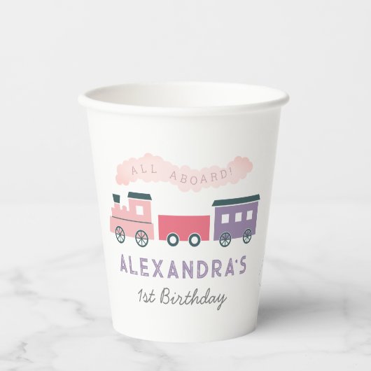 全乗客蒸気列車ピンクガール誕生日 紙コップ (正面)