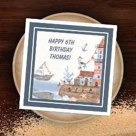 全乗船海水色子供の誕生日パーティー スタンダードカクテルナプキン