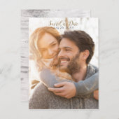 全体写真の素朴なホワイトビーチ材の「Save The Date」 案内ポストカード (正面/裏面)