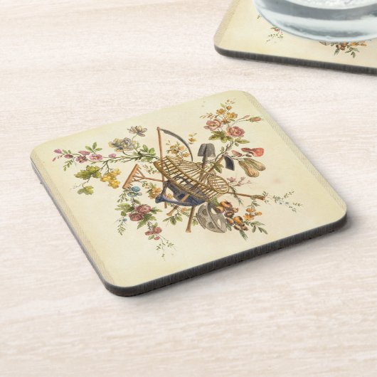 「全作品contenant国連からの庭の織物のデザイン、 コースター (左側)