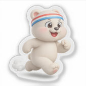全力で走るクマのキャラクター シール (正面)