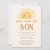 全員ここに一来つで息子の赤ん坊シャワー 招待状 (正面)