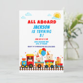 全員乗車！トレインパーティー、かわいい電車の招待状 招待状 (スタンド正面)