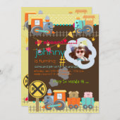 全員乗車！電車の誕生日パーティー招待状 招待状 (正面/裏面)