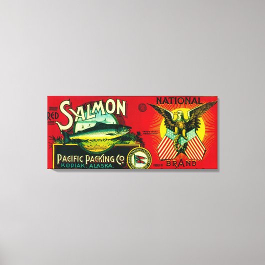 全国サーモン缶ラベルKodiak, AK キャンバスプリント (正面)
