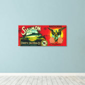 全国サーモン缶ラベルKodiak, AK キャンバスプリント (インサイチュ (ウッドフロア))