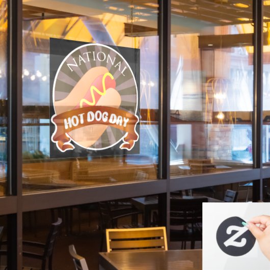 全国ホットドッグの日標識 ウィンドウサイン (レストラン窓)