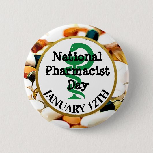 全国薬剤師の日1月12日 缶バッジ (正面)