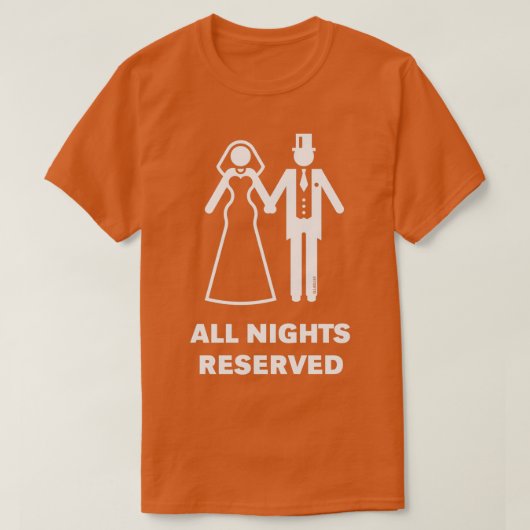 全夜予約 新婦 新郎 ハネムーン 白 Tシャツ (デザイン正面)