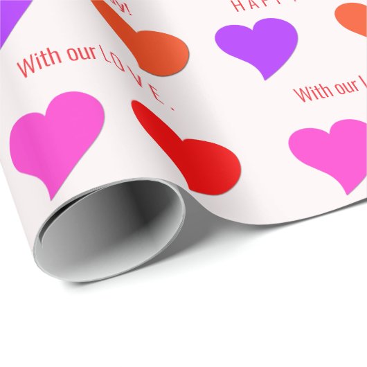 全大事な行事パーソナライズされたおもしろいカラフルハート ラッピングペーパー (ロールコーナー)