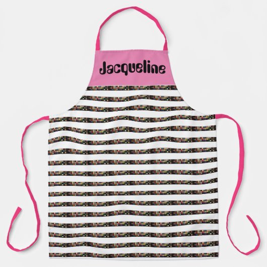 全女子カラフル裁縫スよくはしゃぐレッドデザイン エプロン (正面)