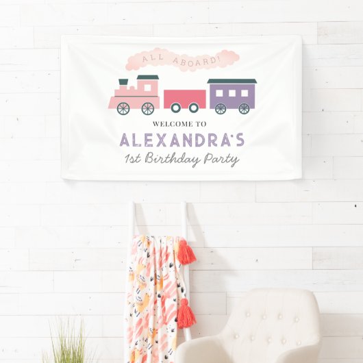全客席蒸気列車ピンクガール誕生日バナー 横断幕 (インサイチュ)