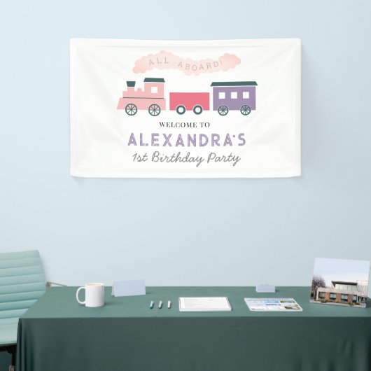 全客席蒸気列車ピンクガール誕生日バナー 横断幕 (トレードショー)