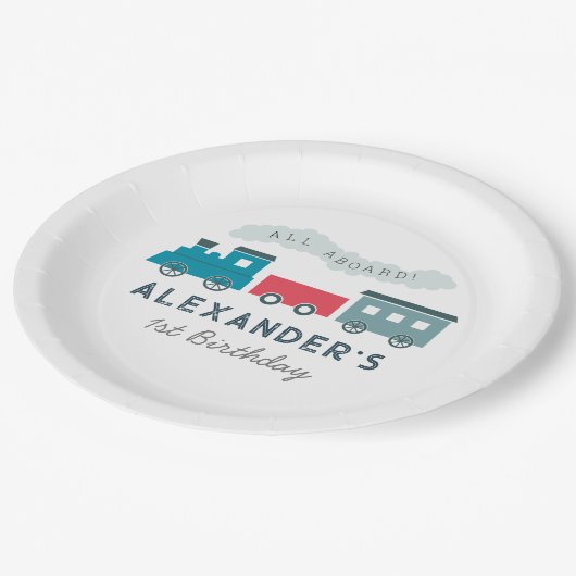 全客席蒸気機関車ブルーボーイ誕生日 ペーパープレート (アングル)