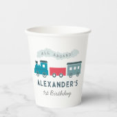 全客席蒸気機関車ブルーボーイ誕生日 紙コップ (正面)