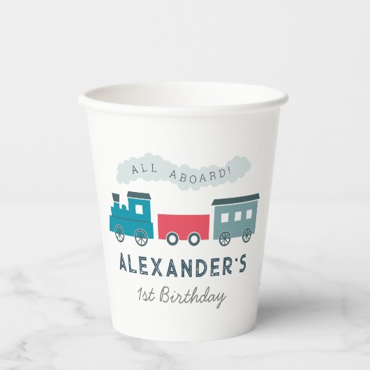 全客席蒸気機関車ブルーボーイ誕生日 紙コップ (正面)