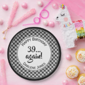 全年齢誕生日黒ギンガムチェック ペーパープレート (パーティー)