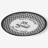 全年齢誕生日黒ギンガムチェック ペーパープレート (アングル)