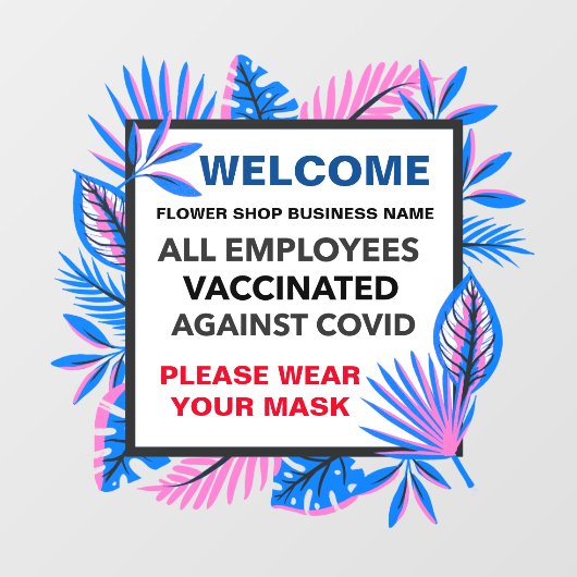 全従業員がワクチン接種済み マスク着用カスタム ウィンドウサイン (シート)