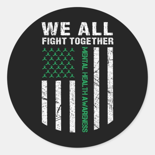 全戦アメリカ国旗メンタルヘルスの待ち受け ラウンドシール (正面)