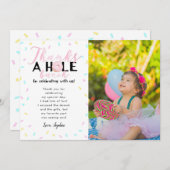 全束ドーナツ誕生会の写真を感謝していしています サンキューカード (正面/裏面)