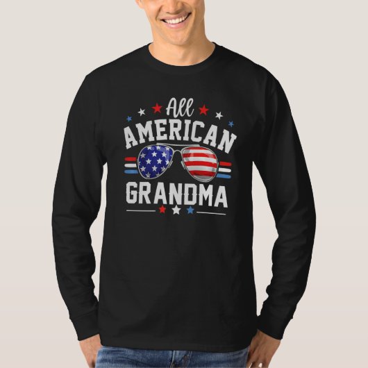 全米おばあちゃんアメリカ国旗7月4日M家 Tシャツ (正面)