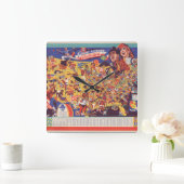 全米のヴィンテージのフットボールの地図 スクエア壁時計 (ホーム)