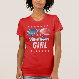 全米ガールアメリカン国旗のアビエーターグラス Tシャツ