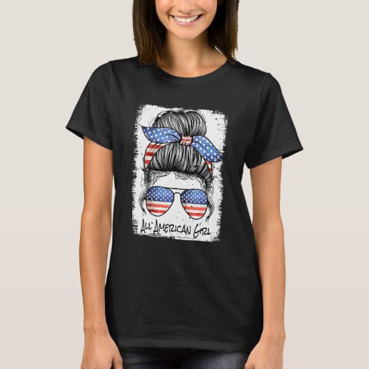 全米ガール乱交バンアメリカ国旗Jの4位 Tシャツ (正面)